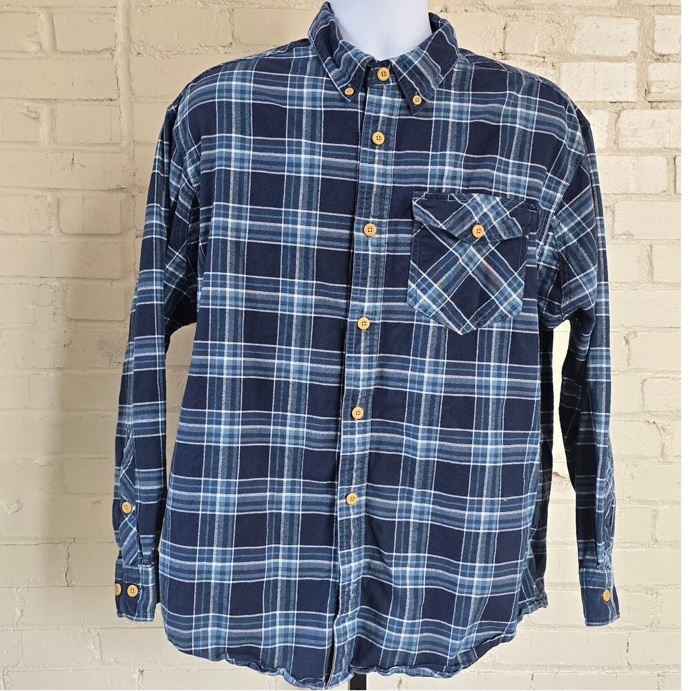 Duluth Trading Co Blue Plaid Flannel Shirt┃Casual Utility Workwear Gorpcore